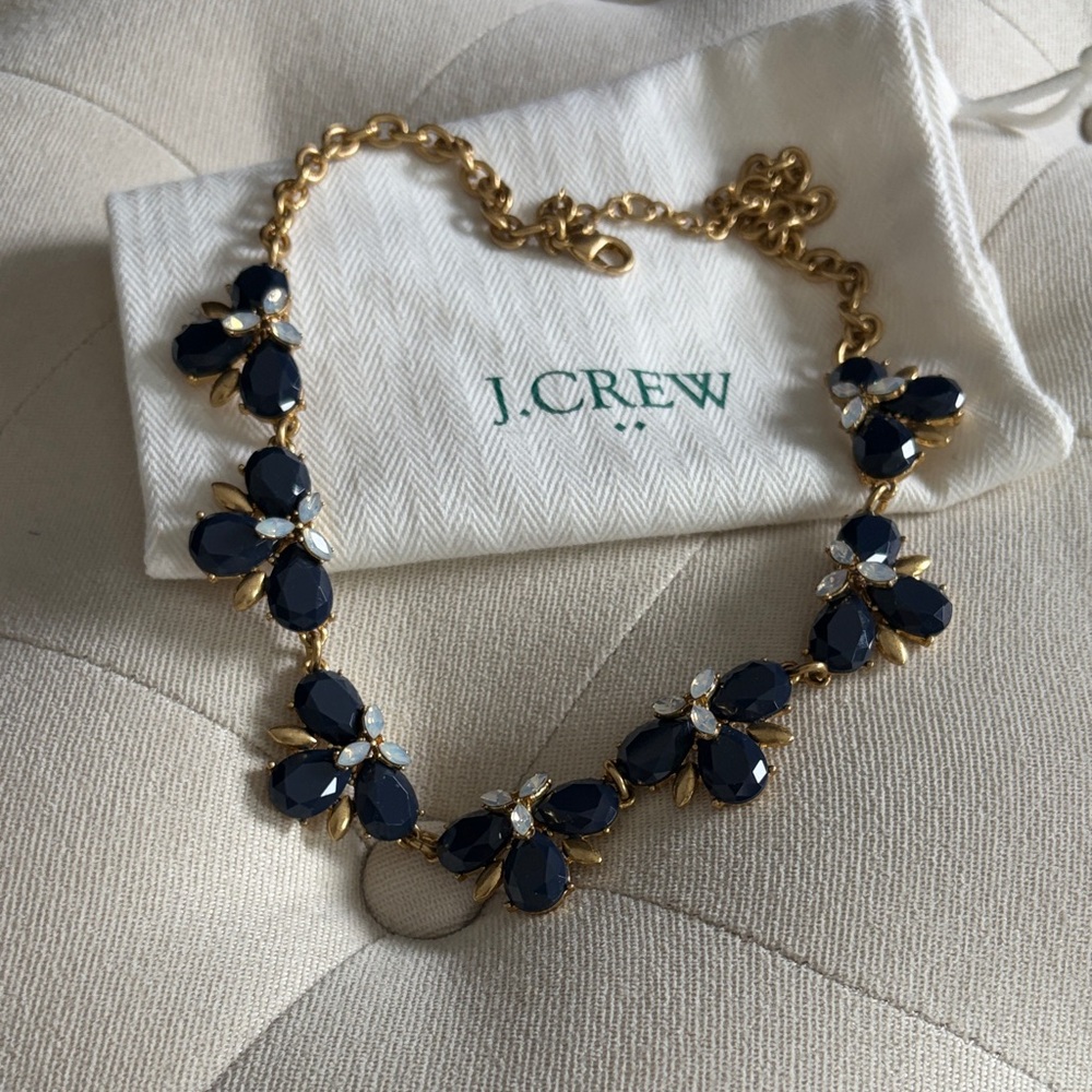 J. Crew Midnight Blue and Gold Floral Necklace